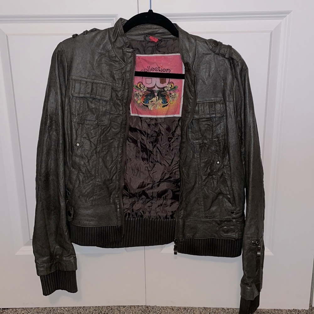 S Gray Faux Leather Jacket
